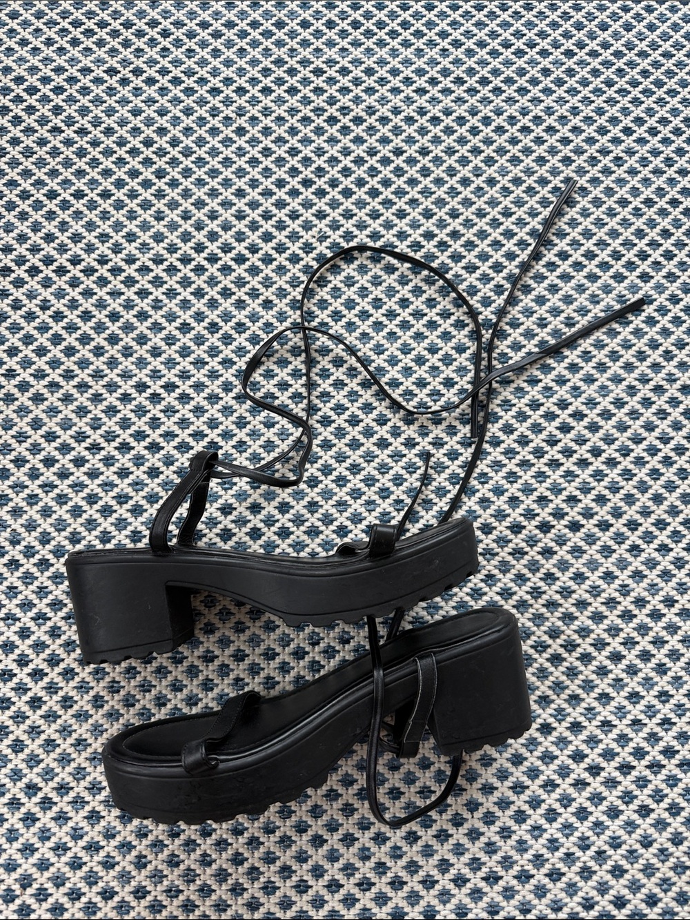 ADIKA Cute Black Platform Lace-Up Sandals